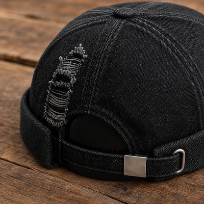 Ripped Denim Hat close-up quality detail