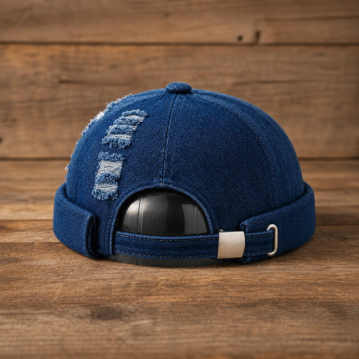 Ripped Denim Hat in Dark Blue