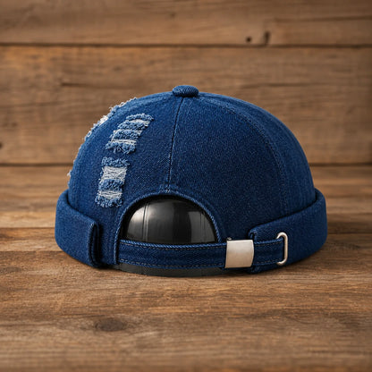 Ripped Denim Hat in Dark Blue