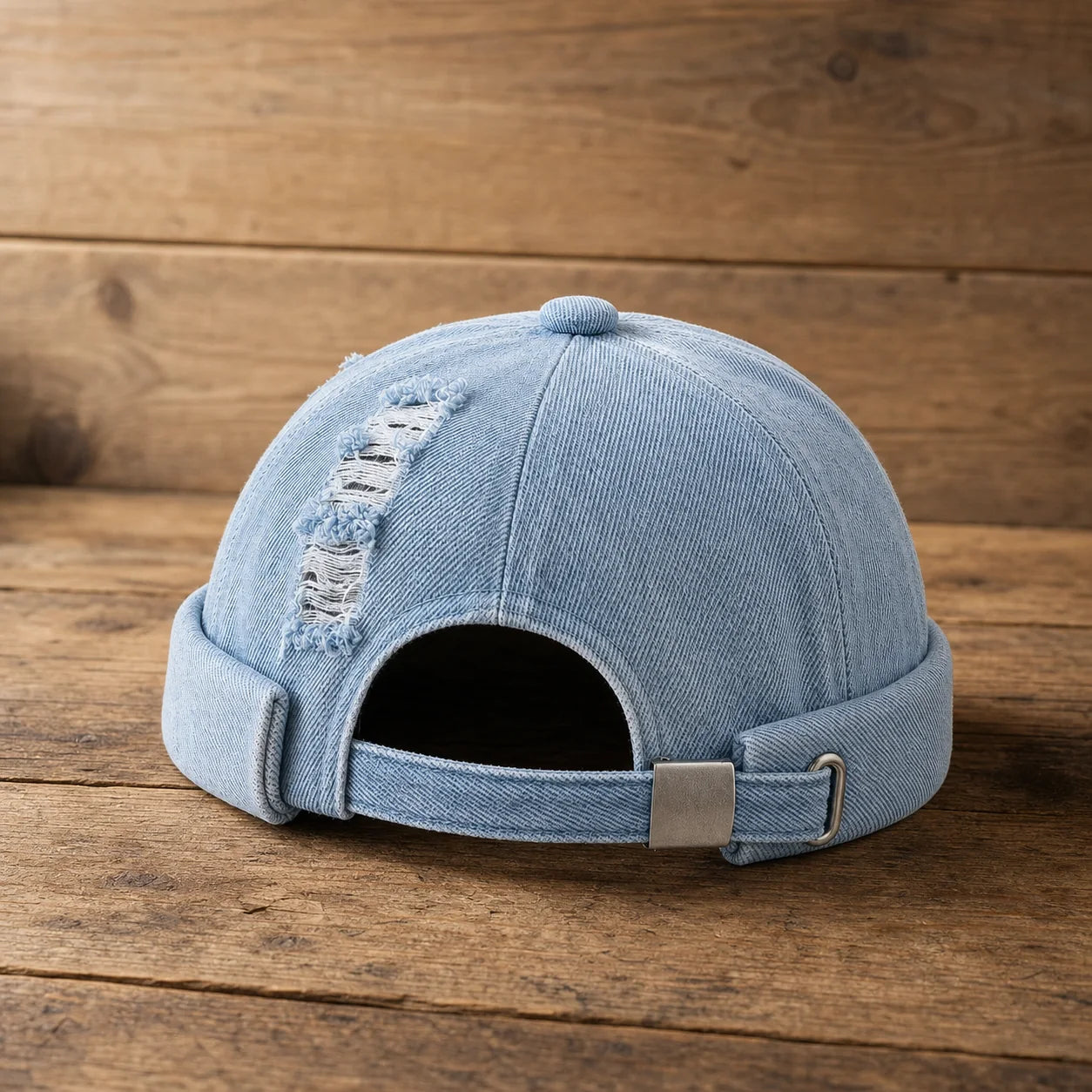 Ripped Denim Hat in Light Blue