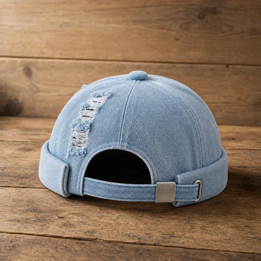 Ripped Denim Hat in Light Blue