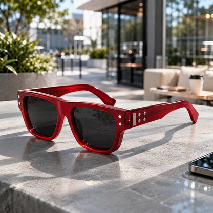 Rivet Mirror Sunglasses in Red / Black