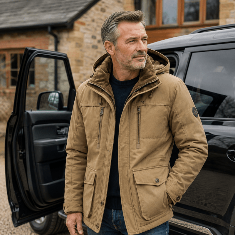 Rowan hooded jacket in Khaki 3