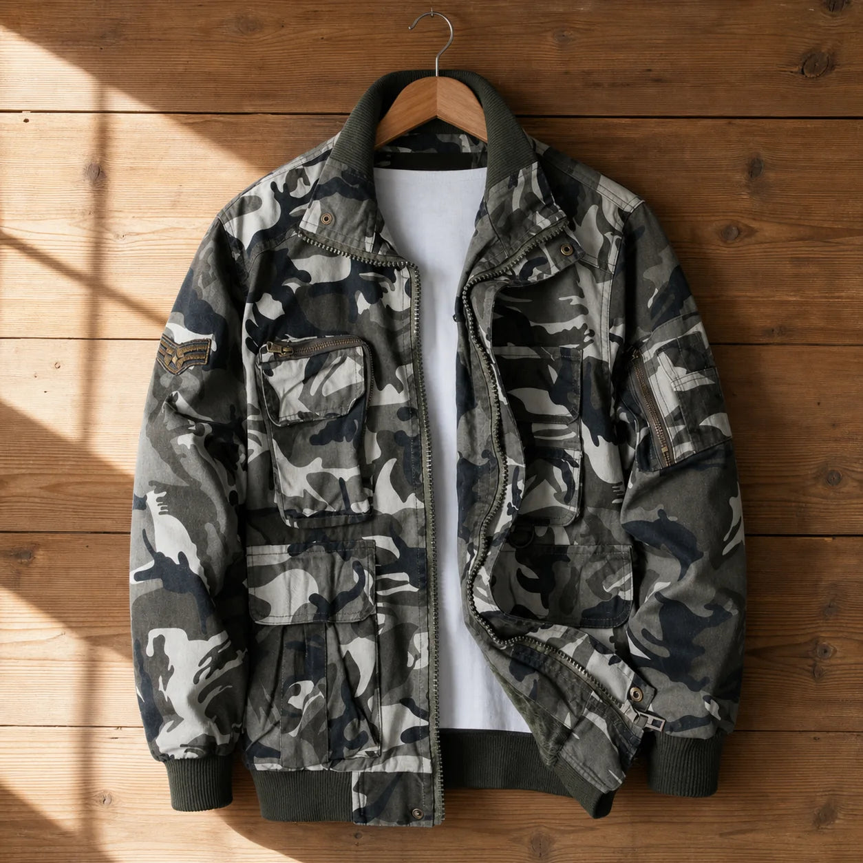 Rugged Fleece Jacket in Camo Grey