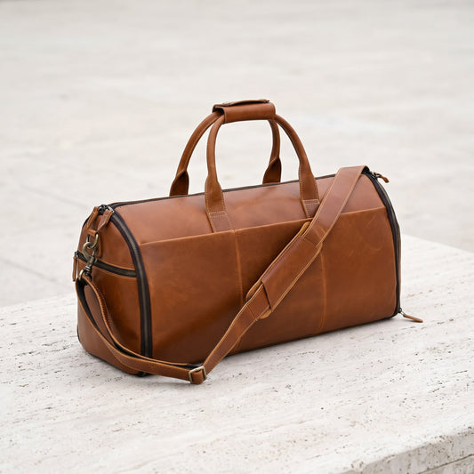 Sheffield leather weekender duffle in Light Brown 1