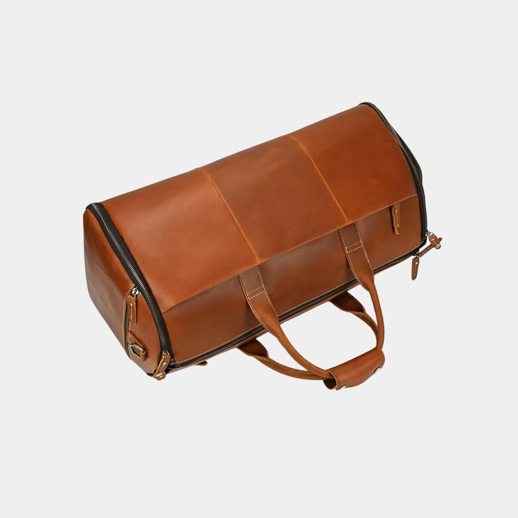 Sheffield duffle in Light Brown shown from the side