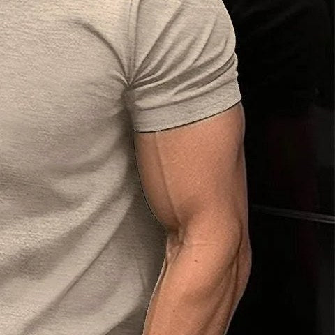 Close view of the short sleeve and textured knit surface