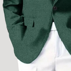 Stanton blazer flap pocket and front button close-up
