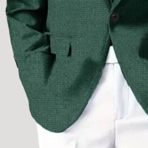 Stanton blazer flap pocket and front button close-up