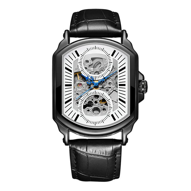 Sterling men's rectangular skeleton watch in Black & White 1