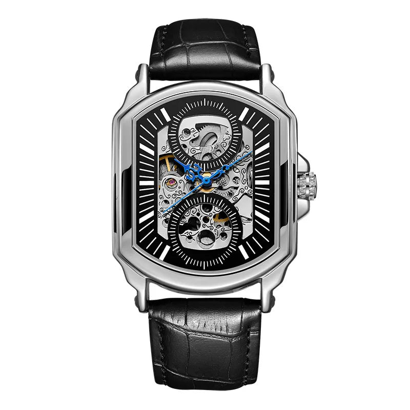 Sterling men's rectangular skeleton watch in Silver & Black 1