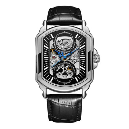 Sterling men's rectangular skeleton watch in Silver & Black 1