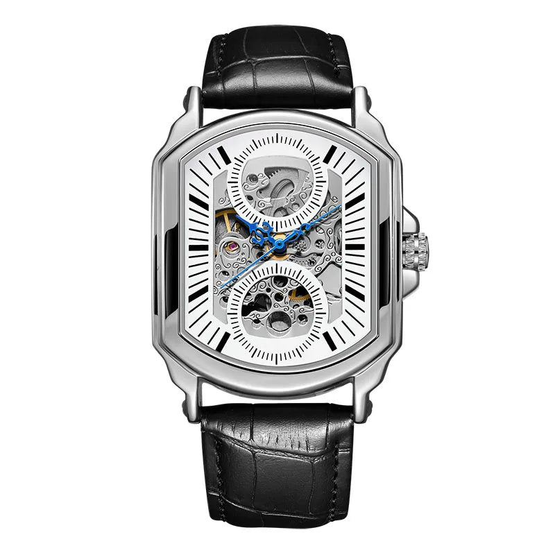 Sterling men's rectangular skeleton watch in Silver & White 1