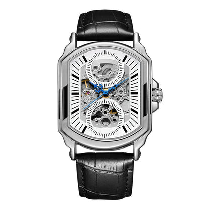 Sterling men's rectangular skeleton watch in Silver & White 1