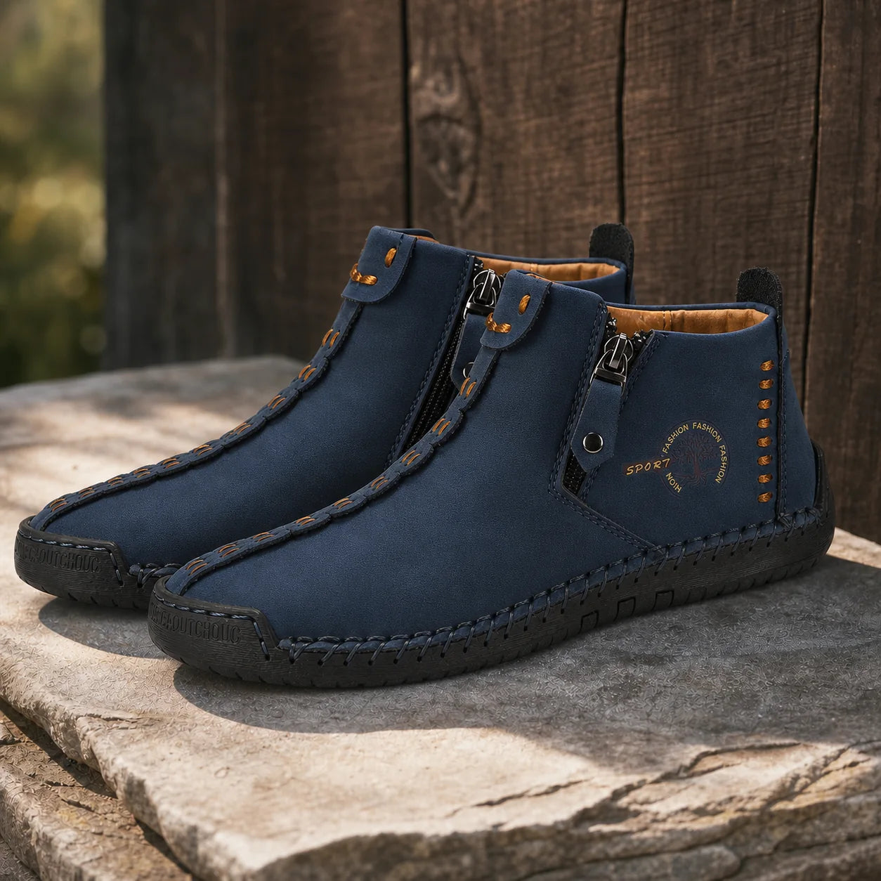 Stitch Leather Boots in Blue - Option C stone outdoor