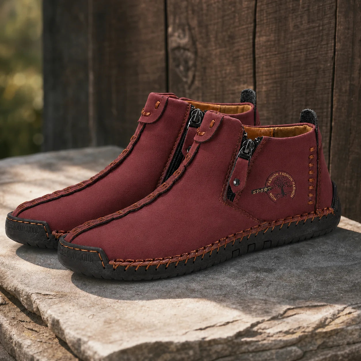 Stitch Leather Boots in Red - Option C stone outdoor