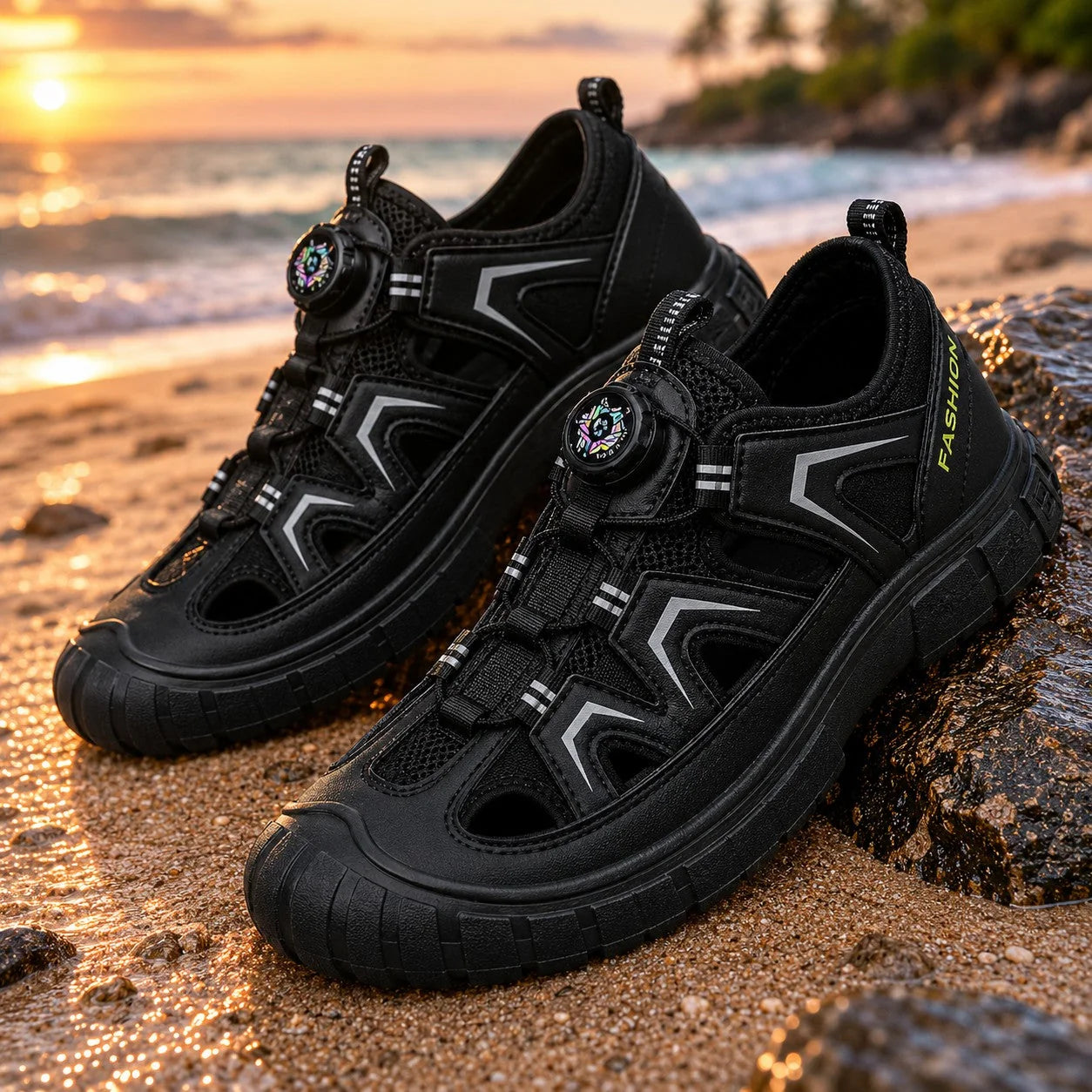 Twist Lock Sandals in Black
