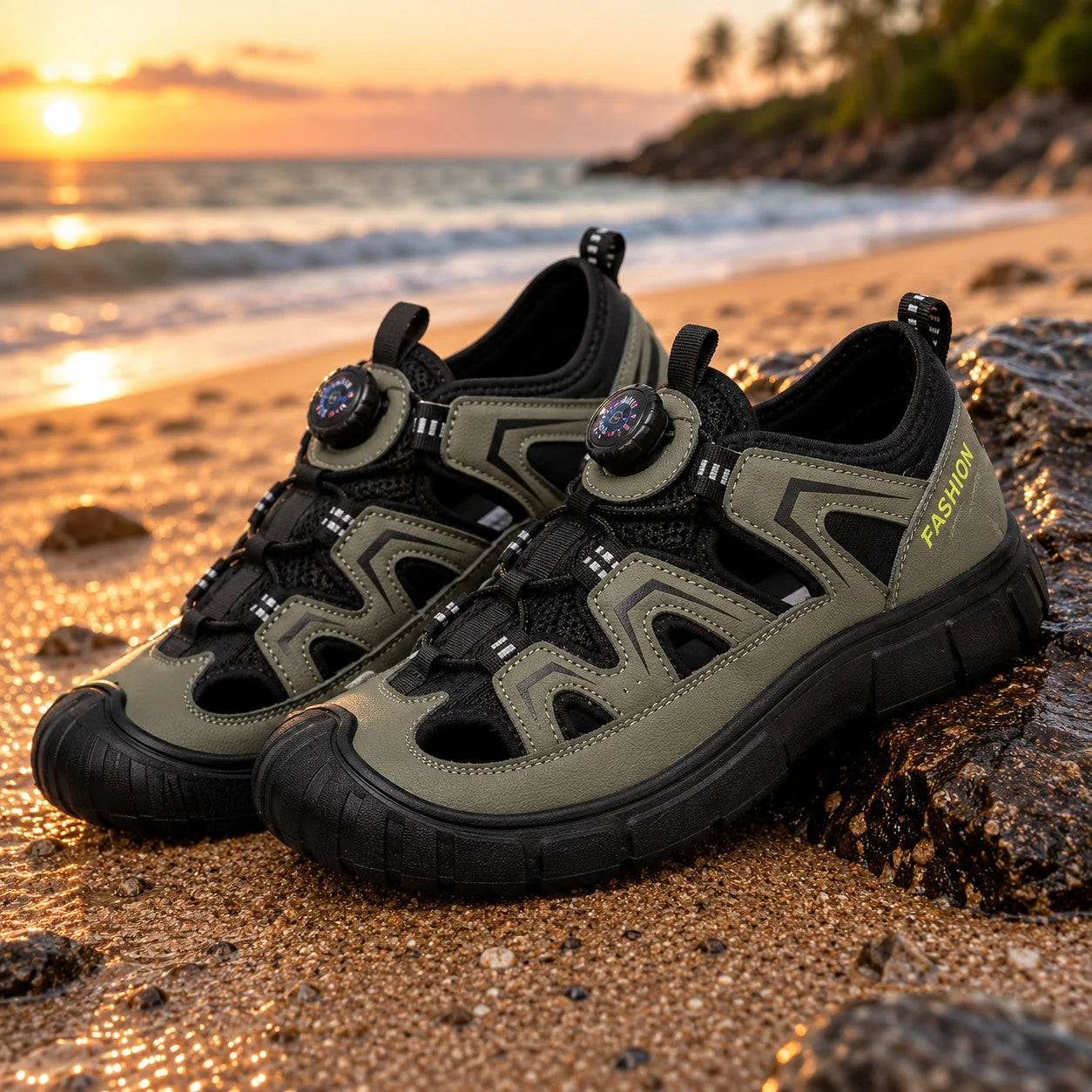 Twist Lock Sandals in Green
