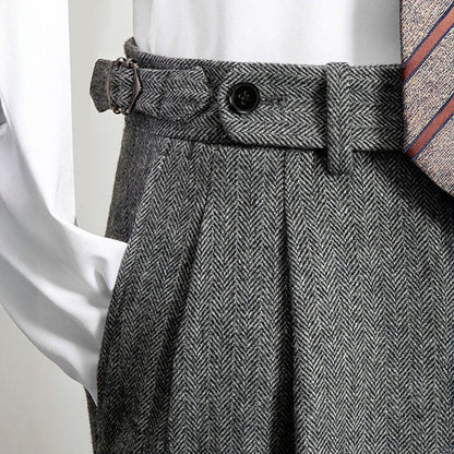 Men's wool-blend Gurkha trousers waist detail in Gray