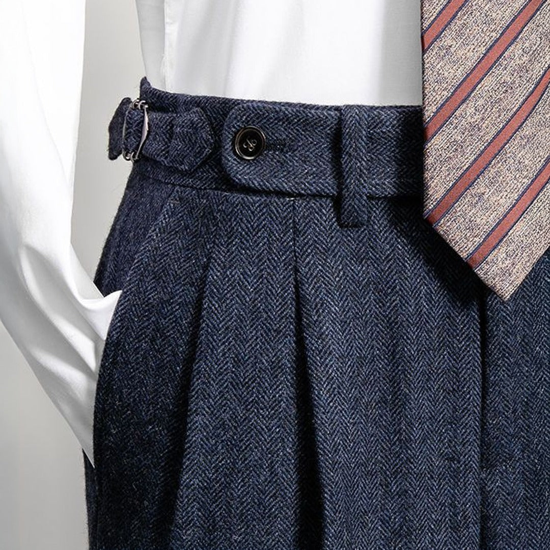 Men's wool-blend Gurkha trousers waist detail in Navy Blue