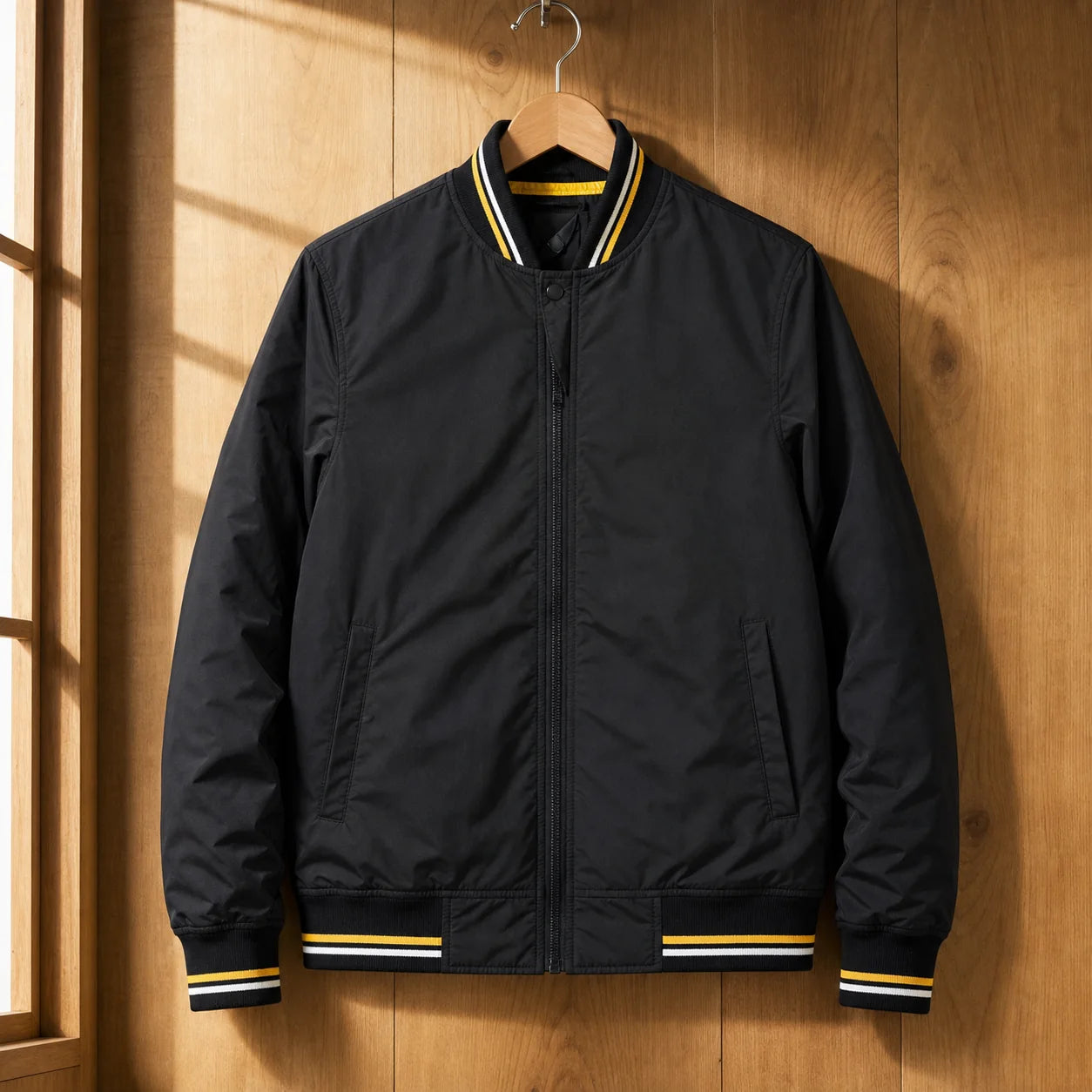 Varsity Bomber Jacket in Black