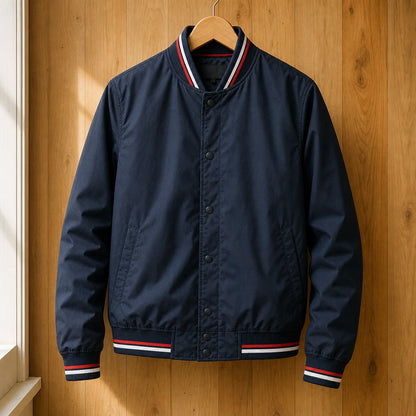 Varsity Bomber Jacket in Navy Blue