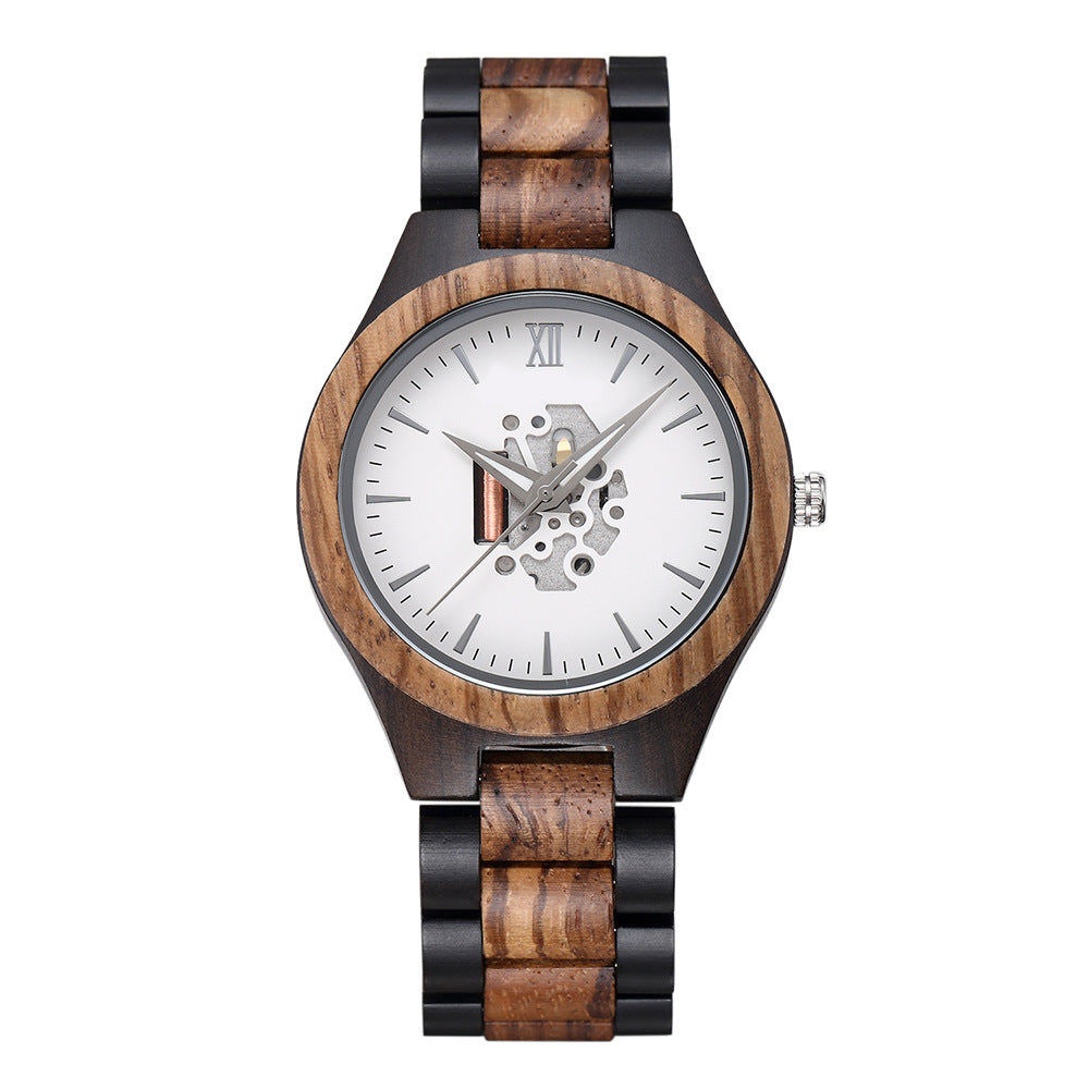 Whitmore wooden skeleton watch in Light Zebrawood 1