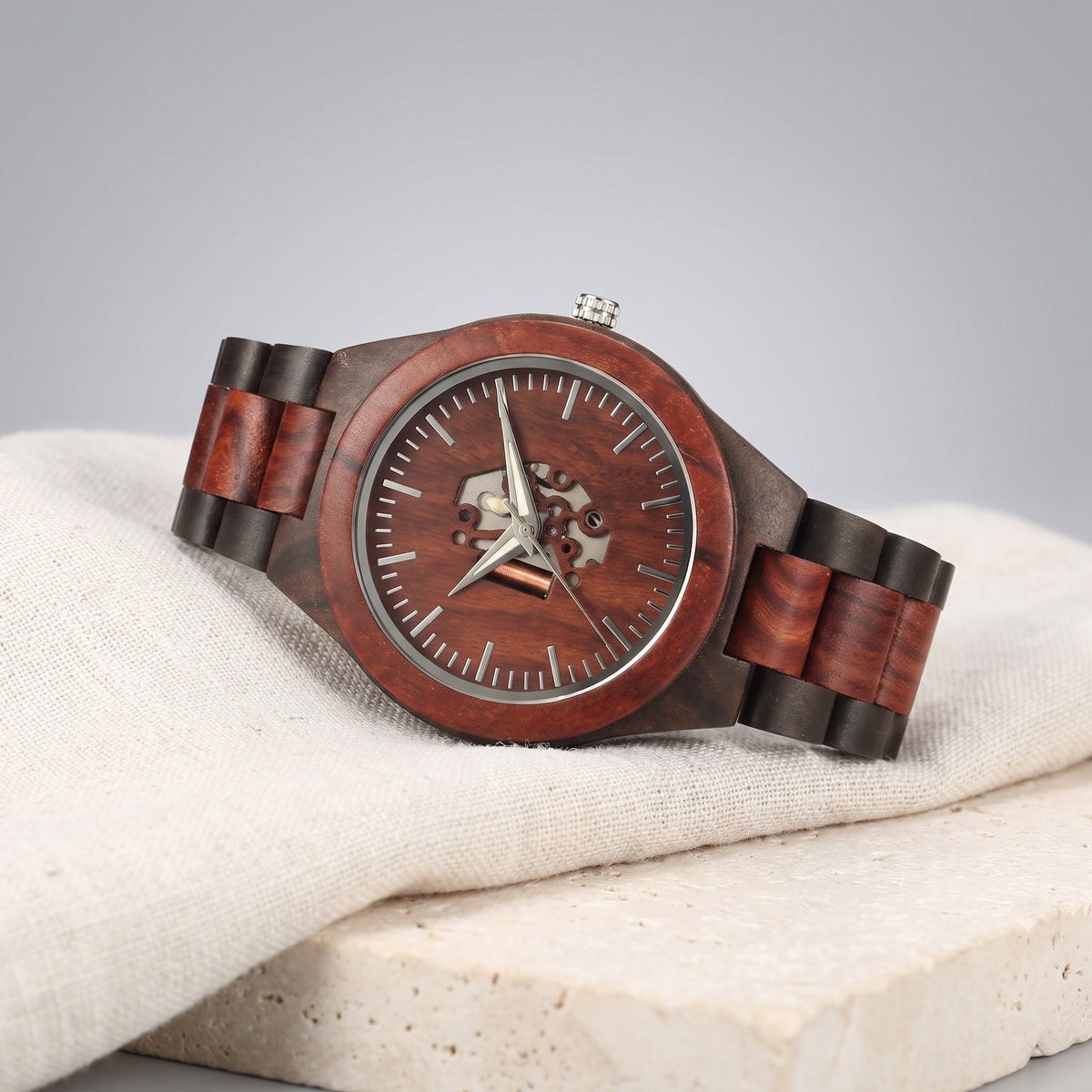 Whitmore wooden skeleton watch in Red Sandalwood 1
