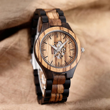 Whitmore zebrawood watch worn on a wrist
