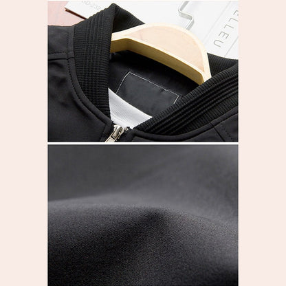 Four close views of the black jacket collar, shoulder, fabric and cuff